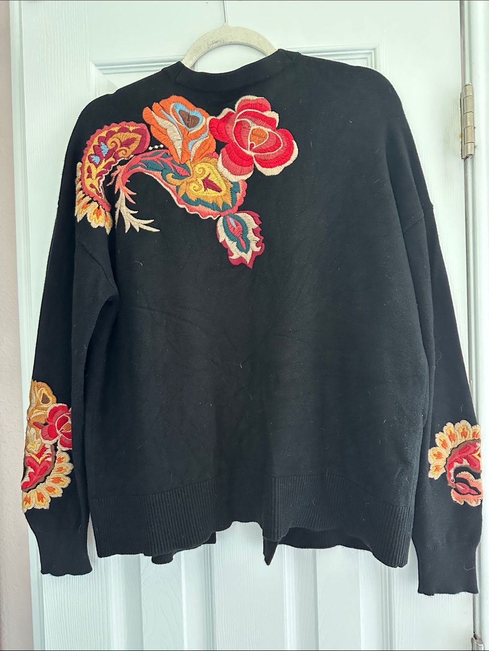 Chico's Black Cardigan with Multicolor Floral Embroidery - Picture 4 of 4